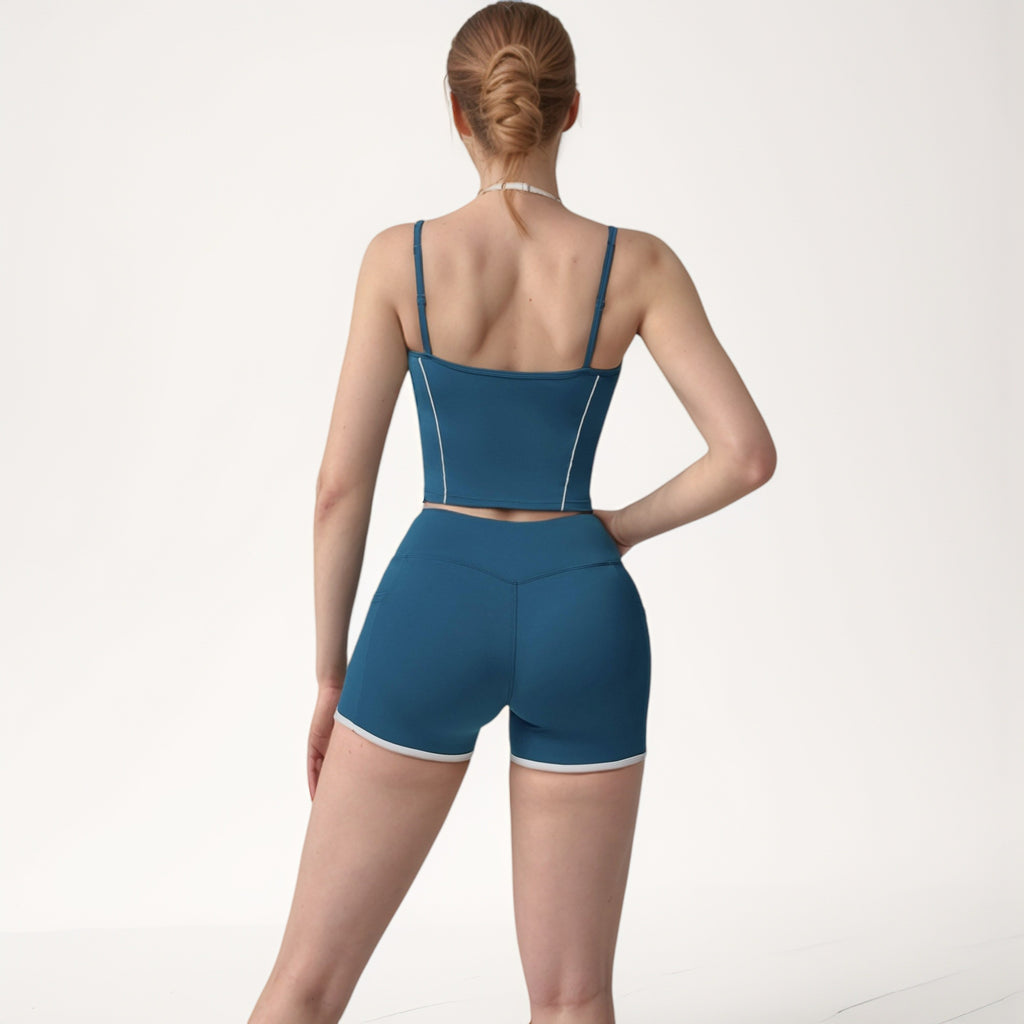 Anna-Kaci Active Women's Contrast Trim Cropped Tank Top with Square Neck and Spaghetti Straps