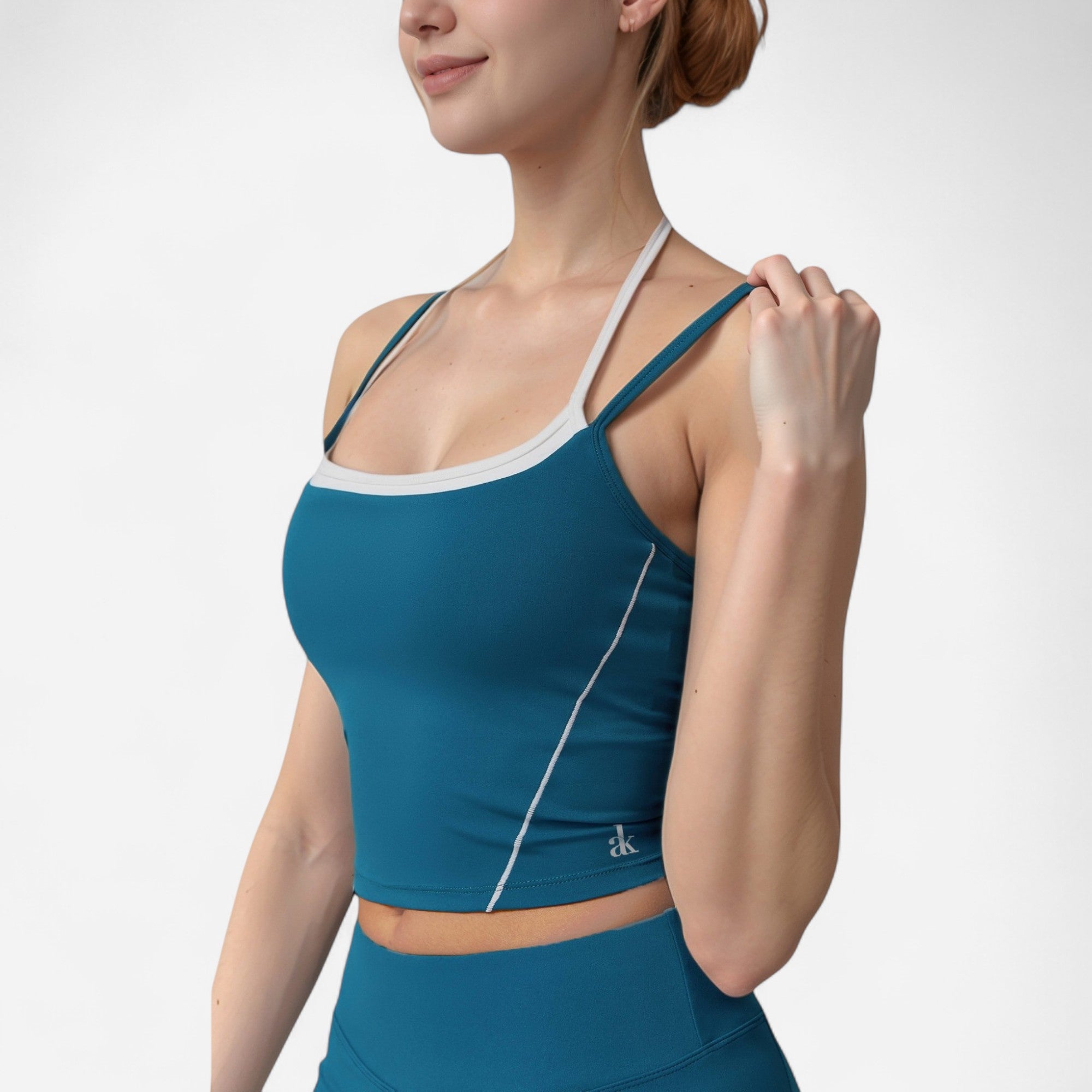 Anna-Kaci Active Women's Contrast Trim Cropped Tank Top with Square Neck and Spaghetti Straps