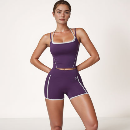 Anna-Kaci Active Women's Contrast Trim Cropped Tank Top with Square Neck and Spaghetti Straps