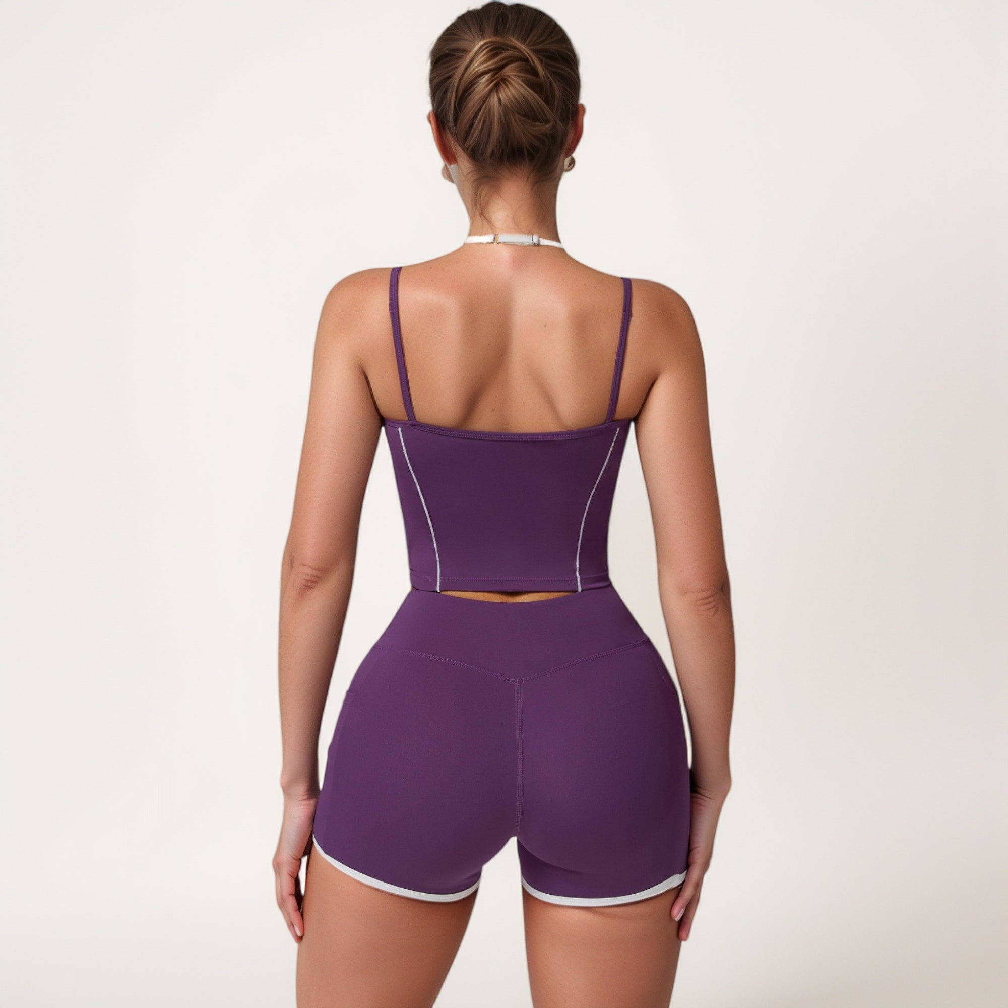 Anna-Kaci Active Women's Contrast Trim Cropped Tank Top with Square Neck and Spaghetti Straps