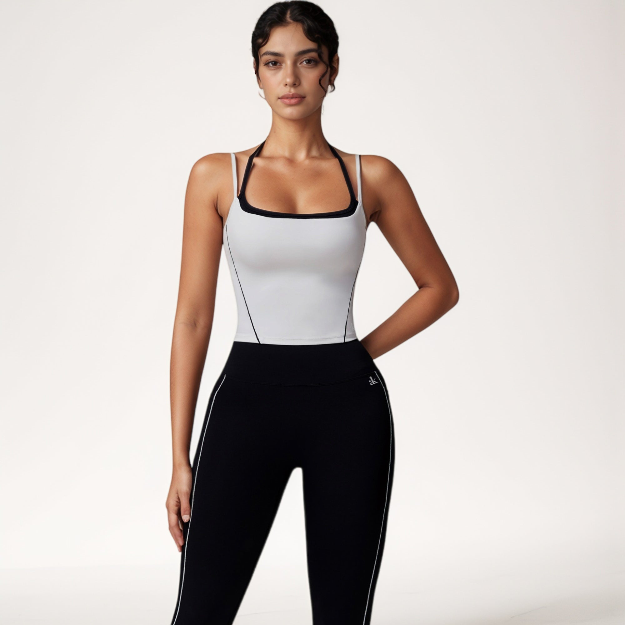 Anna-Kaci Active Women's Contrast Trim Cropped Tank Top with Square Neck and Spaghetti Straps