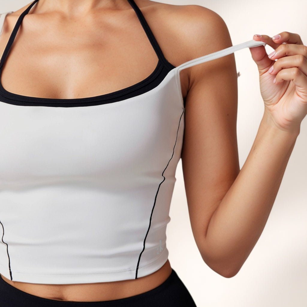 Anna-Kaci Active Women's Contrast Trim Cropped Tank Top with Square Neck and Spaghetti Straps