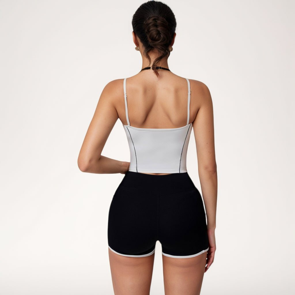 Anna-Kaci Active Women's Contrast Trim Cropped Tank Top with Square Neck and Spaghetti Straps