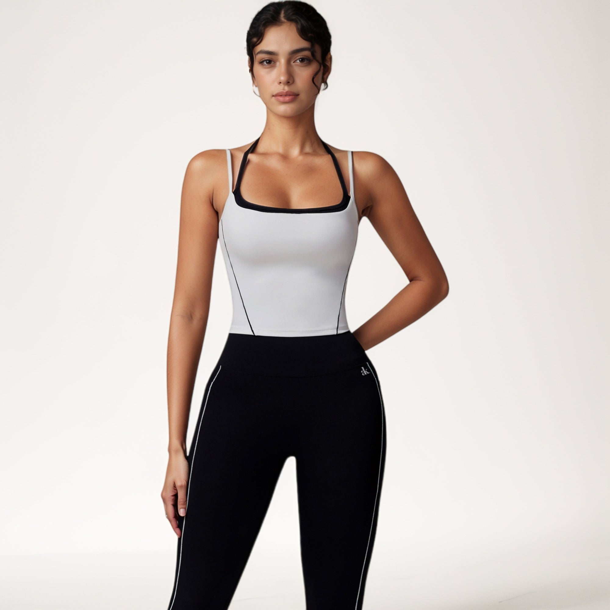 Anna-Kaci Active Women's Contrast Trim Cropped Tank Top with Square Neck and Spaghetti Straps