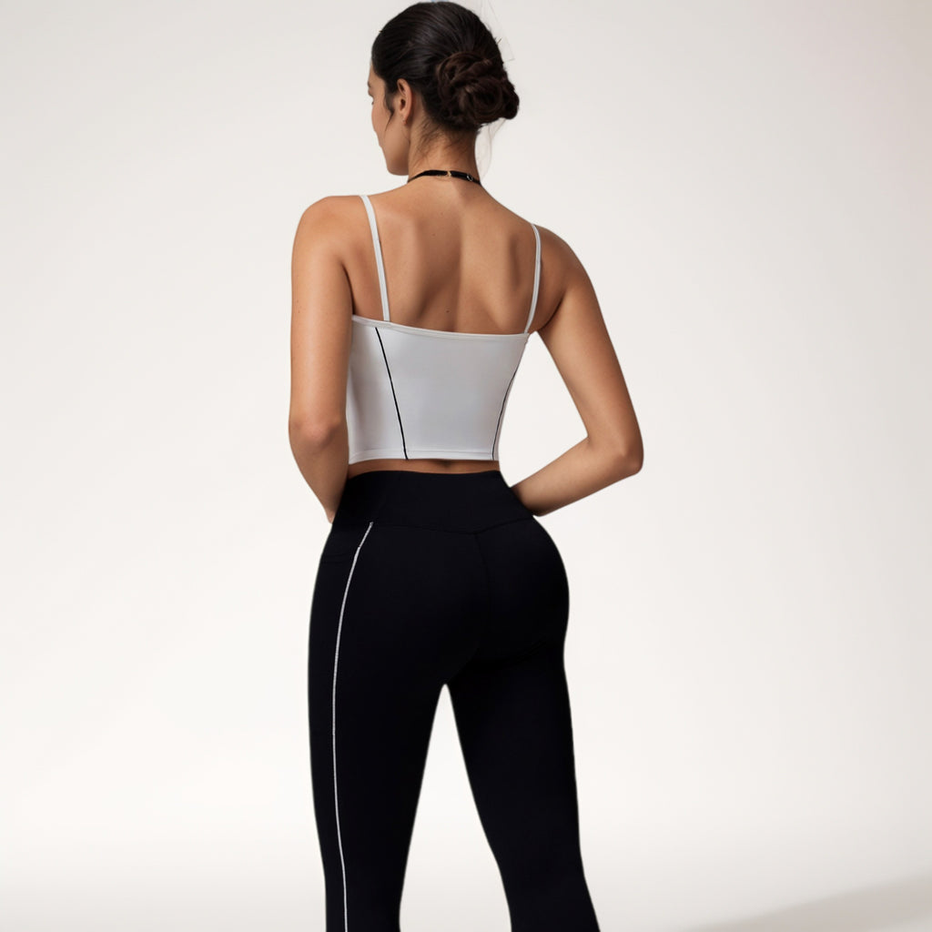 Anna-Kaci Active Women's Contrast Trim Cropped Tank Top with Square Neck and Spaghetti Straps