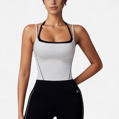 Anna-Kaci Active Women's Contrast Trim Cropped Tank Top with Square Neck and Spaghetti Straps