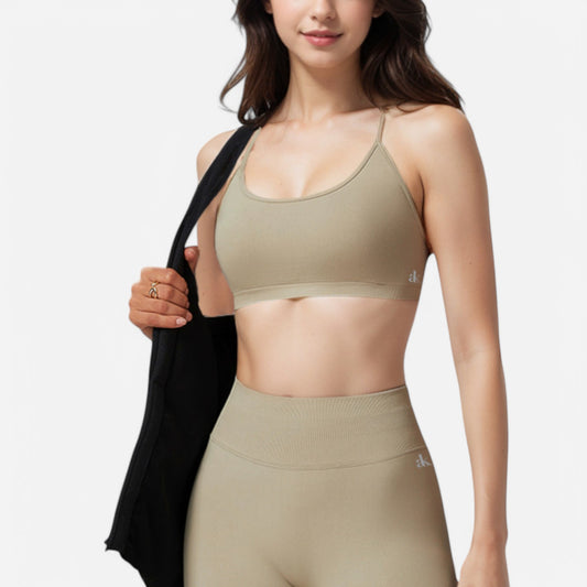 Anna-Kaci Active Women's Seamless Sports Bra with Scoop Neck and Thin Fixed Straps