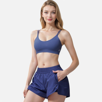 Anna-Kaci Active Women's Double Strap Sports Bra with V-Neckline and Soft Support