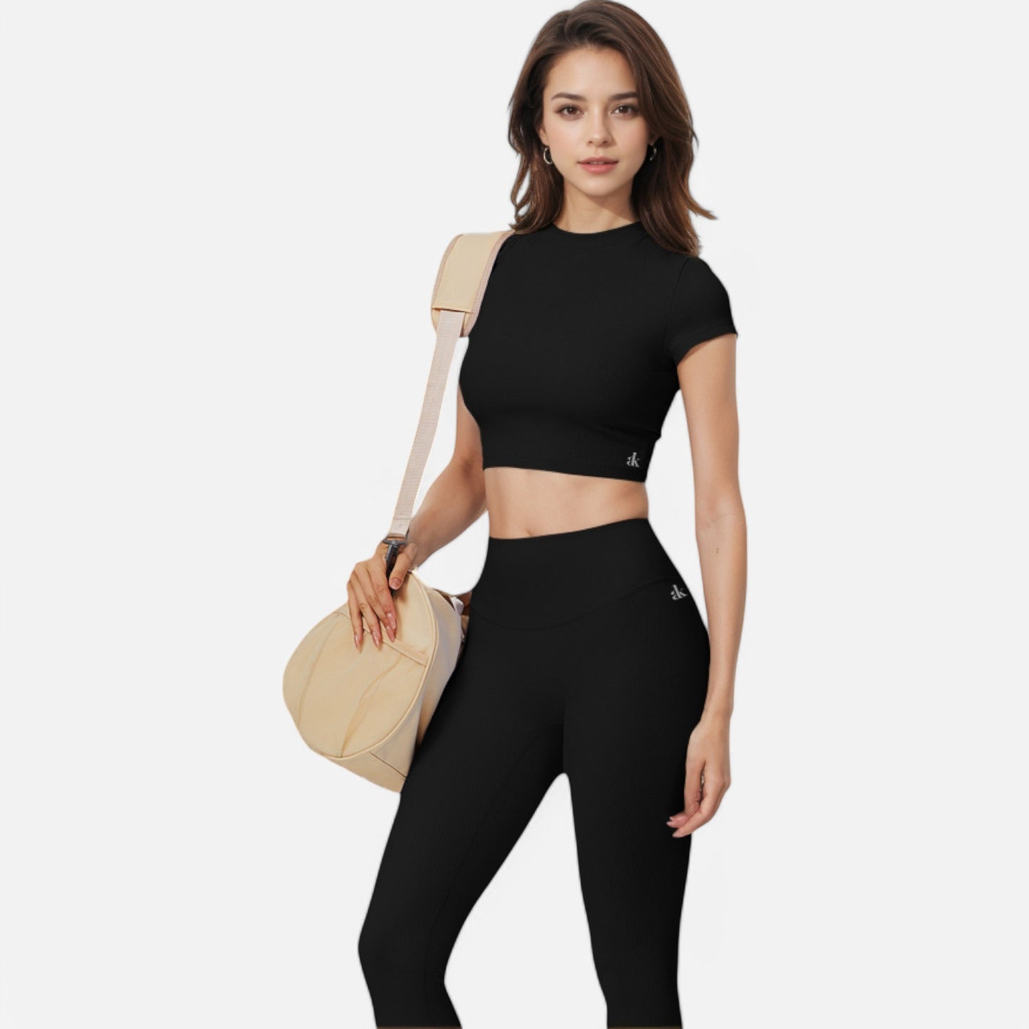 Anna-Kaci Active Women's Short Sleeve Ribbed Crop Top with Crew Neck and Stretch Fabric