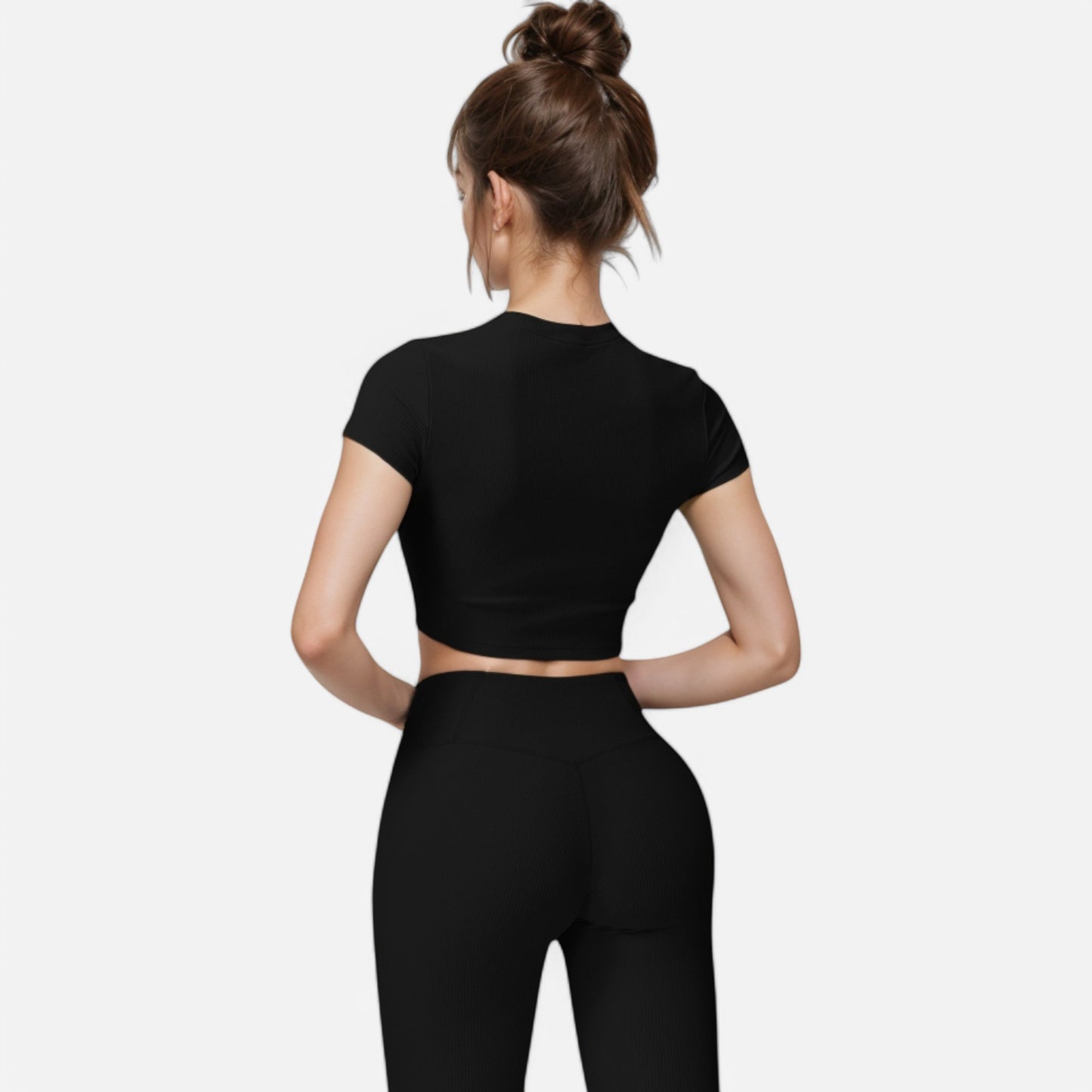 Anna-Kaci Active Women's Short Sleeve Ribbed Crop Top with Crew Neck and Stretch Fabric