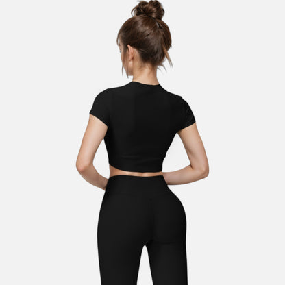 Anna-Kaci Active Women's Short Sleeve Ribbed Crop Top with Crew Neck and Stretch Fabric