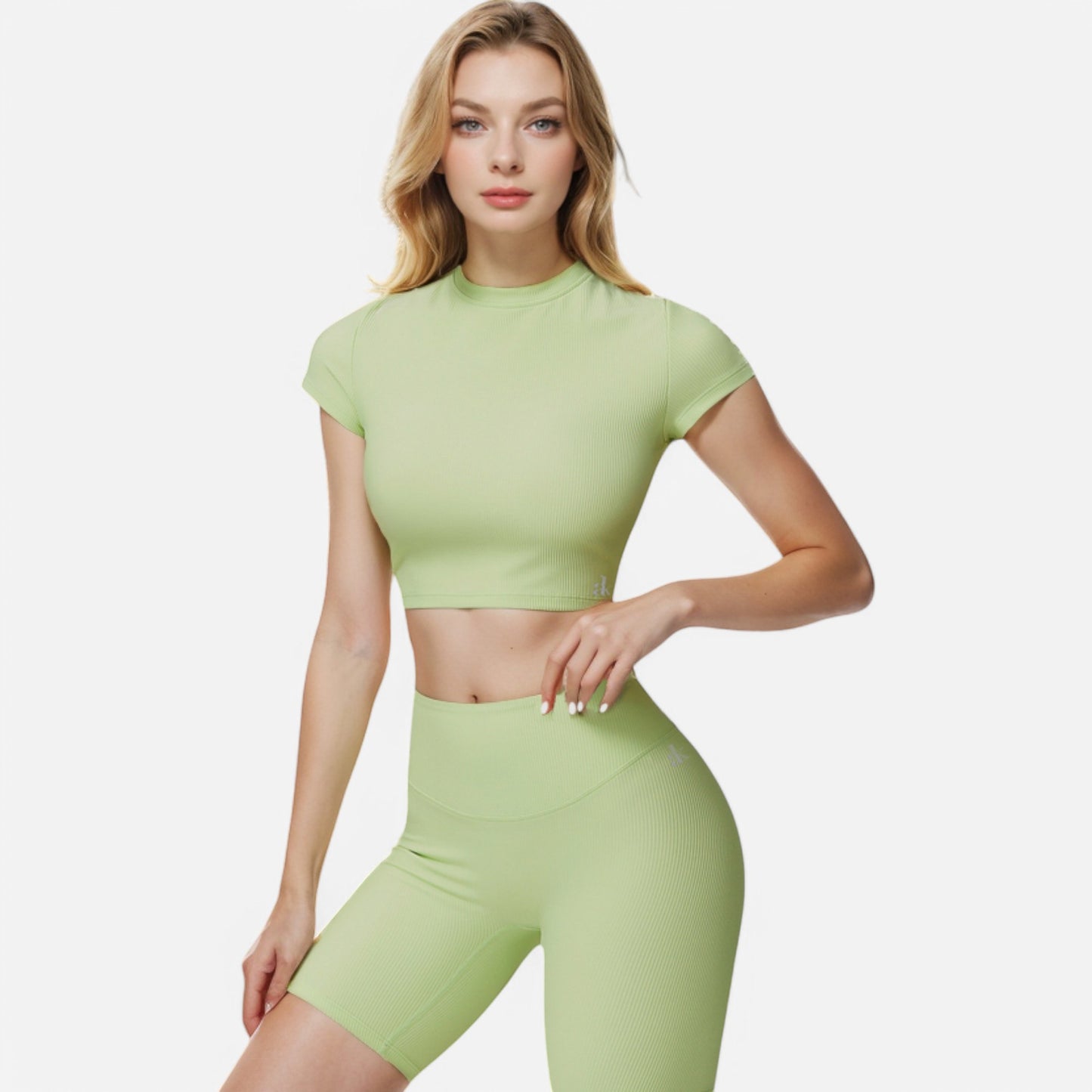 Anna-Kaci Active Women's Short Sleeve Ribbed Crop Top with Crew Neck and Stretch Fabric