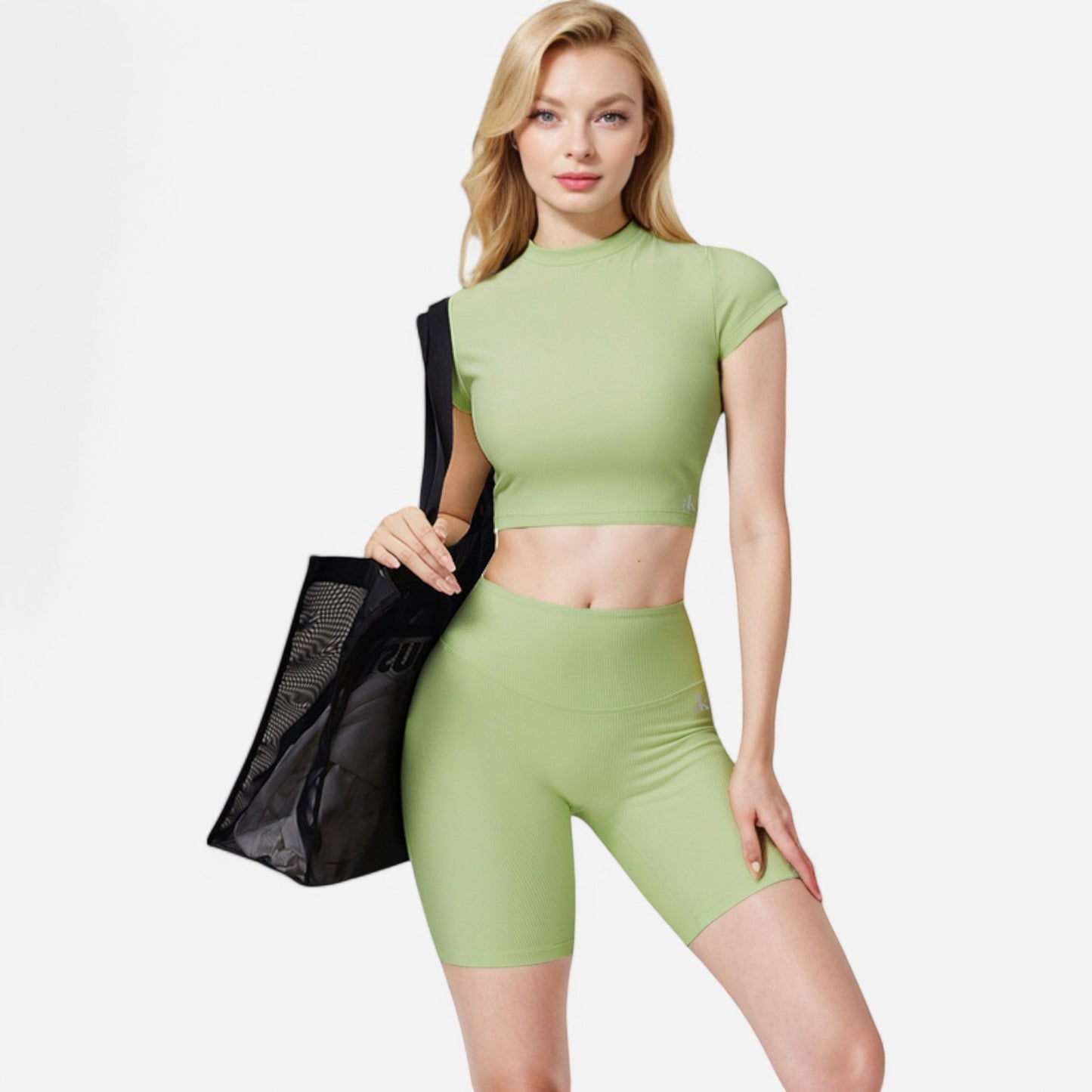 Anna-Kaci Active Women's Short Sleeve Ribbed Crop Top with Crew Neck and Stretch Fabric