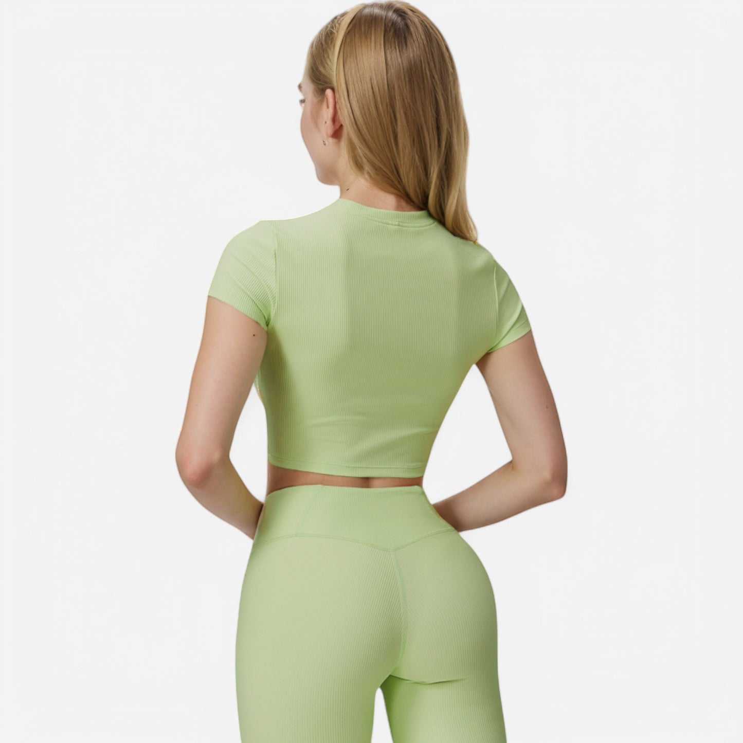 Anna-Kaci Active Women's Short Sleeve Ribbed Crop Top with Crew Neck and Stretch Fabric
