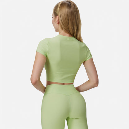 Anna-Kaci Active Women's Short Sleeve Ribbed Crop Top with Crew Neck and Stretch Fabric