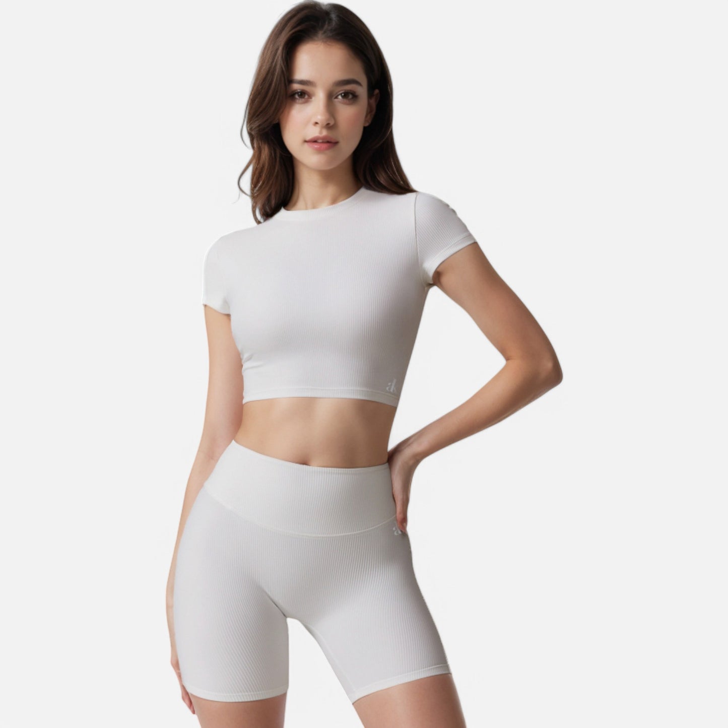 Anna-Kaci Active Women's Short Sleeve Ribbed Crop Top with Crew Neck and Stretch Fabric
