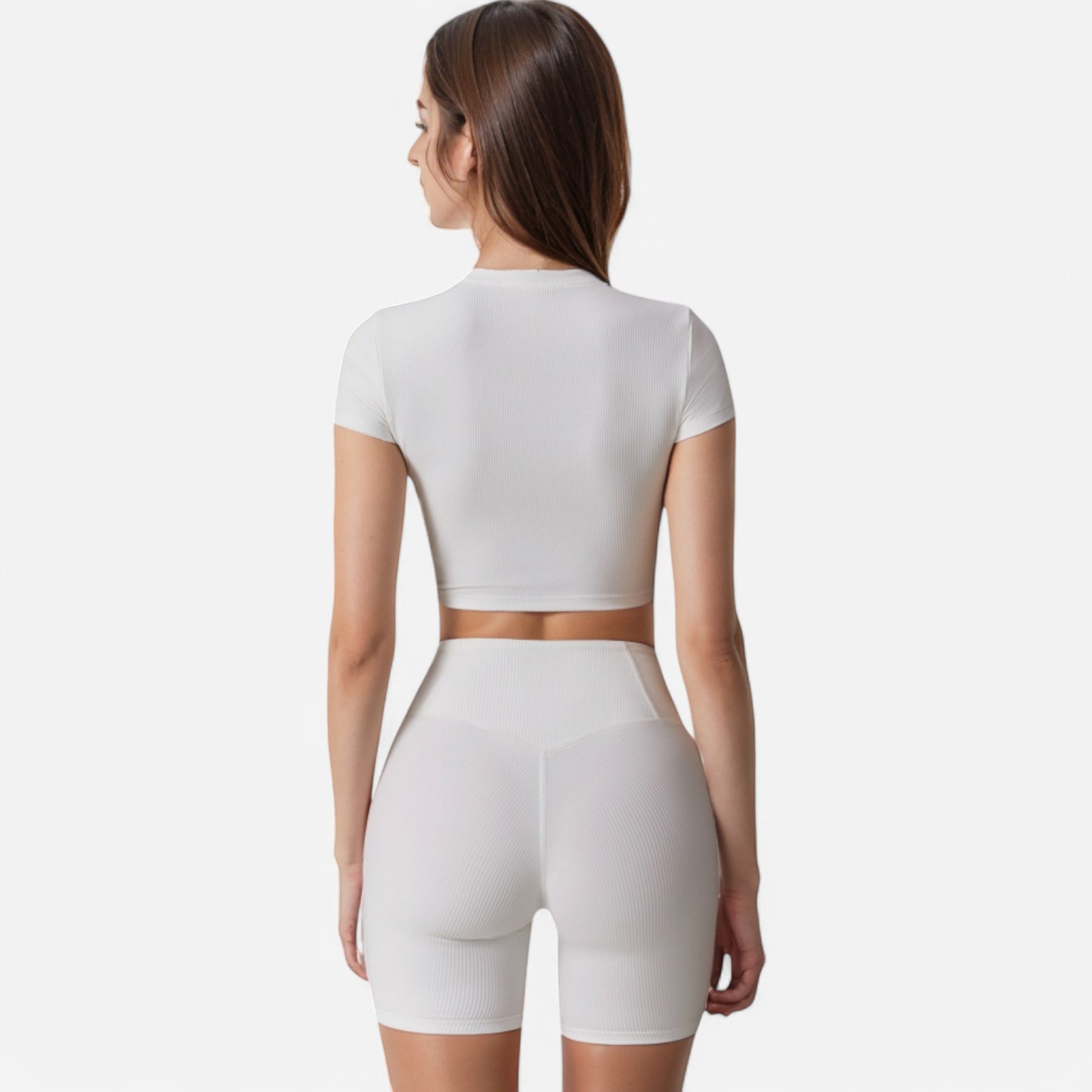Anna-Kaci Active Women's Short Sleeve Ribbed Crop Top with Crew Neck and Stretch Fabric