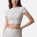 Anna-Kaci Active Women's Short Sleeve Ribbed Crop Top with Crew Neck and Stretch Fabric