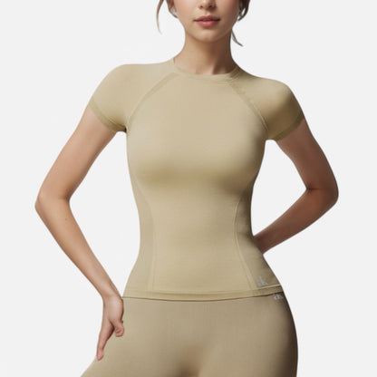 Anna-Kaci Active Women's Short Sleeve Seamless Fitted Tee with Crew Neck and Stretch Fabric