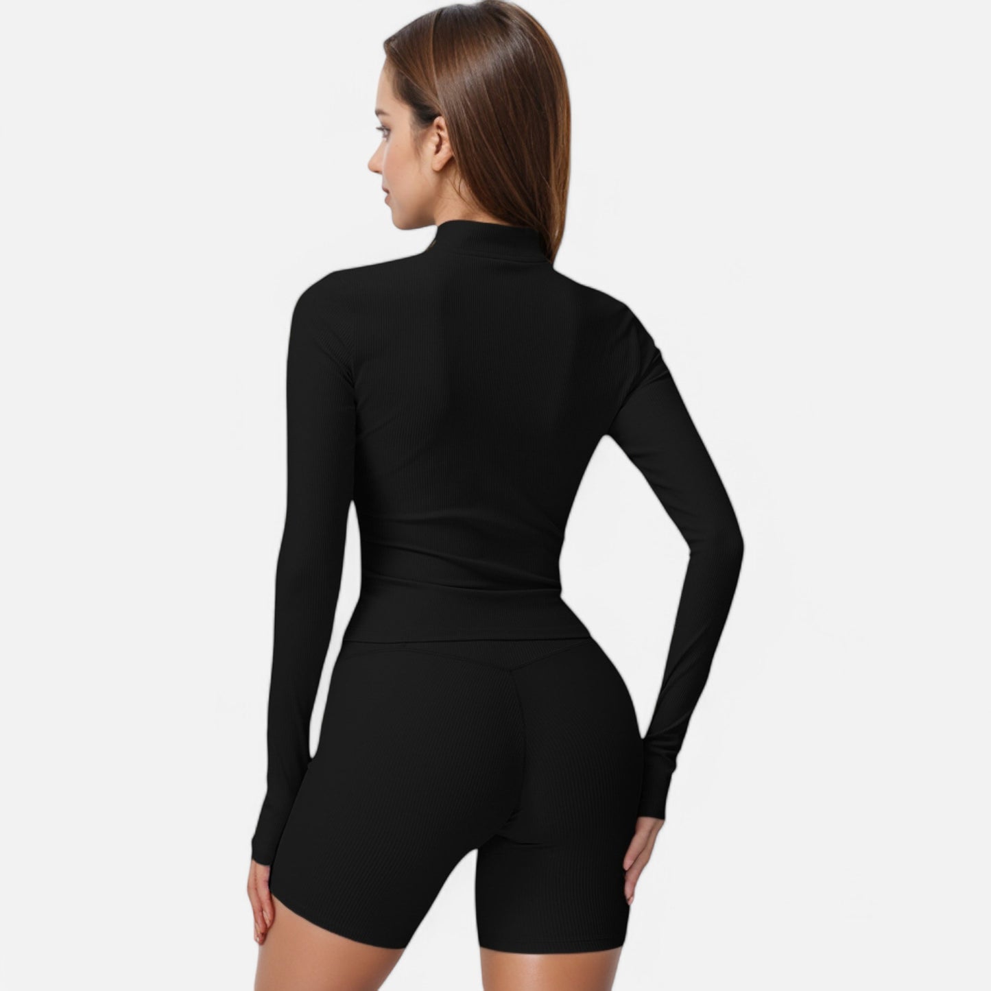 Anna-Kaci Active Women's Long Sleeve Fitted Ribbed Knit Top with Zip Collar and Thumbhole Cuffs