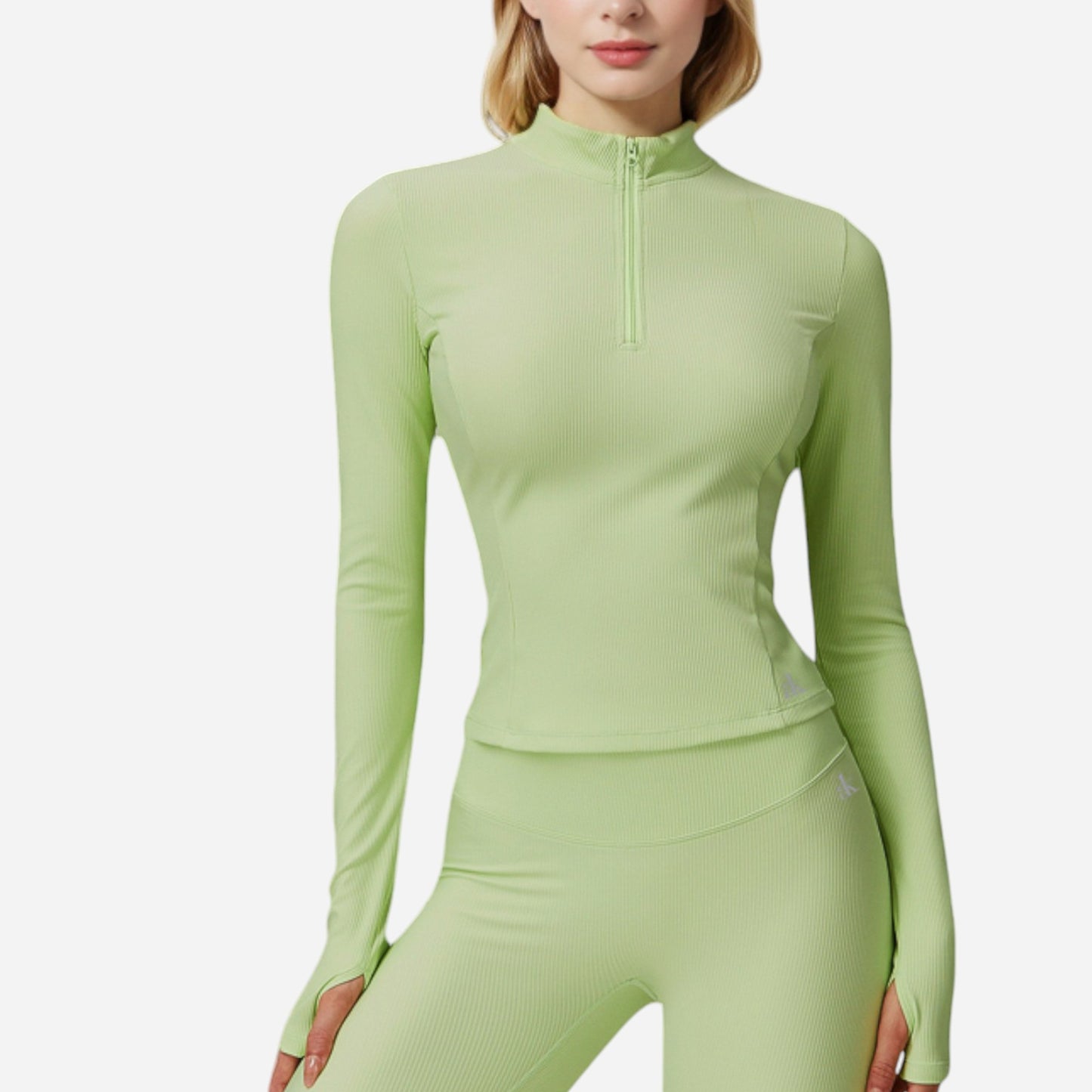 Anna-Kaci Active Women's Long Sleeve Fitted Ribbed Knit Top with Zip Collar and Thumbhole Cuffs