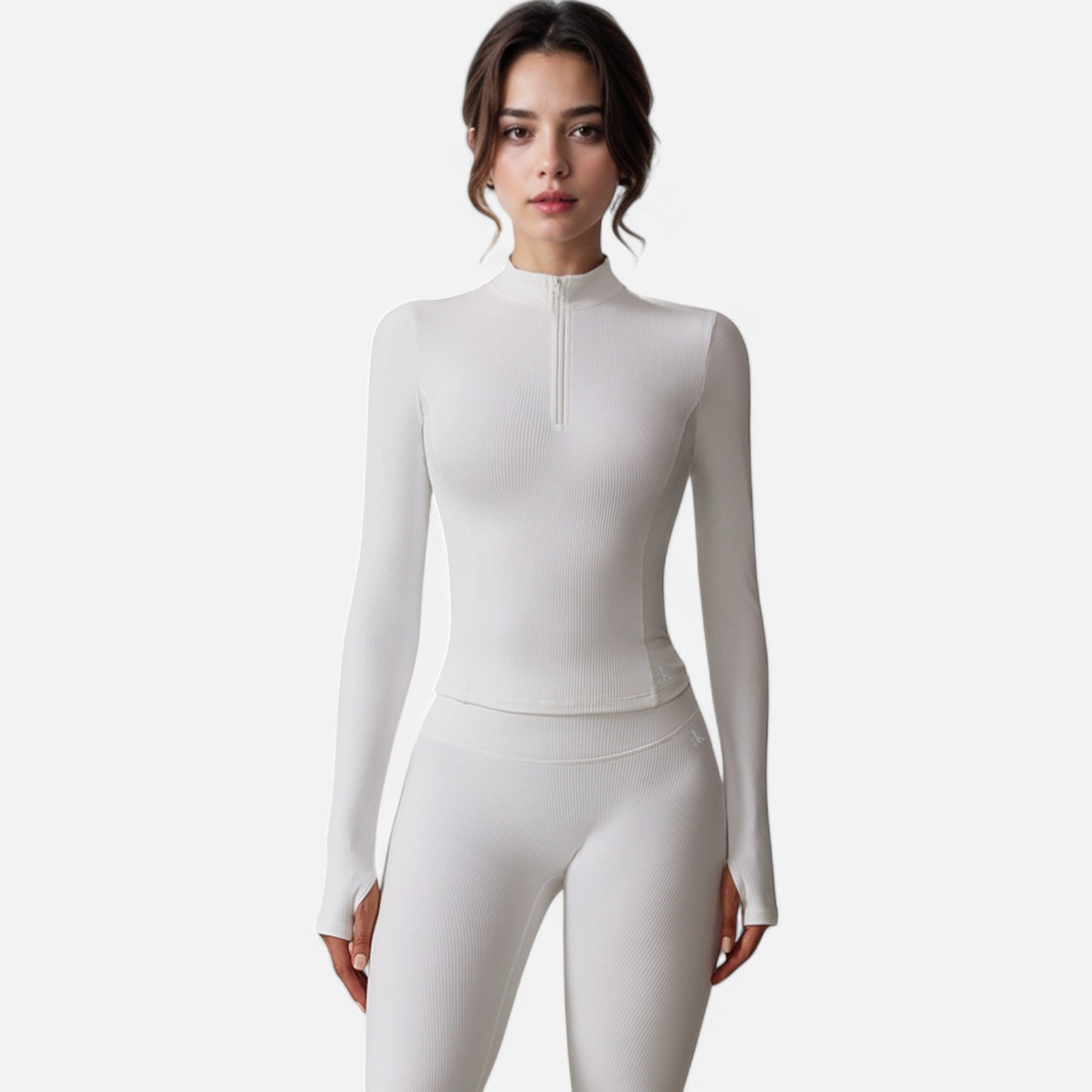Anna-Kaci Active Women's Long Sleeve Fitted Ribbed Knit Top with Zip Collar and Thumbhole Cuffs