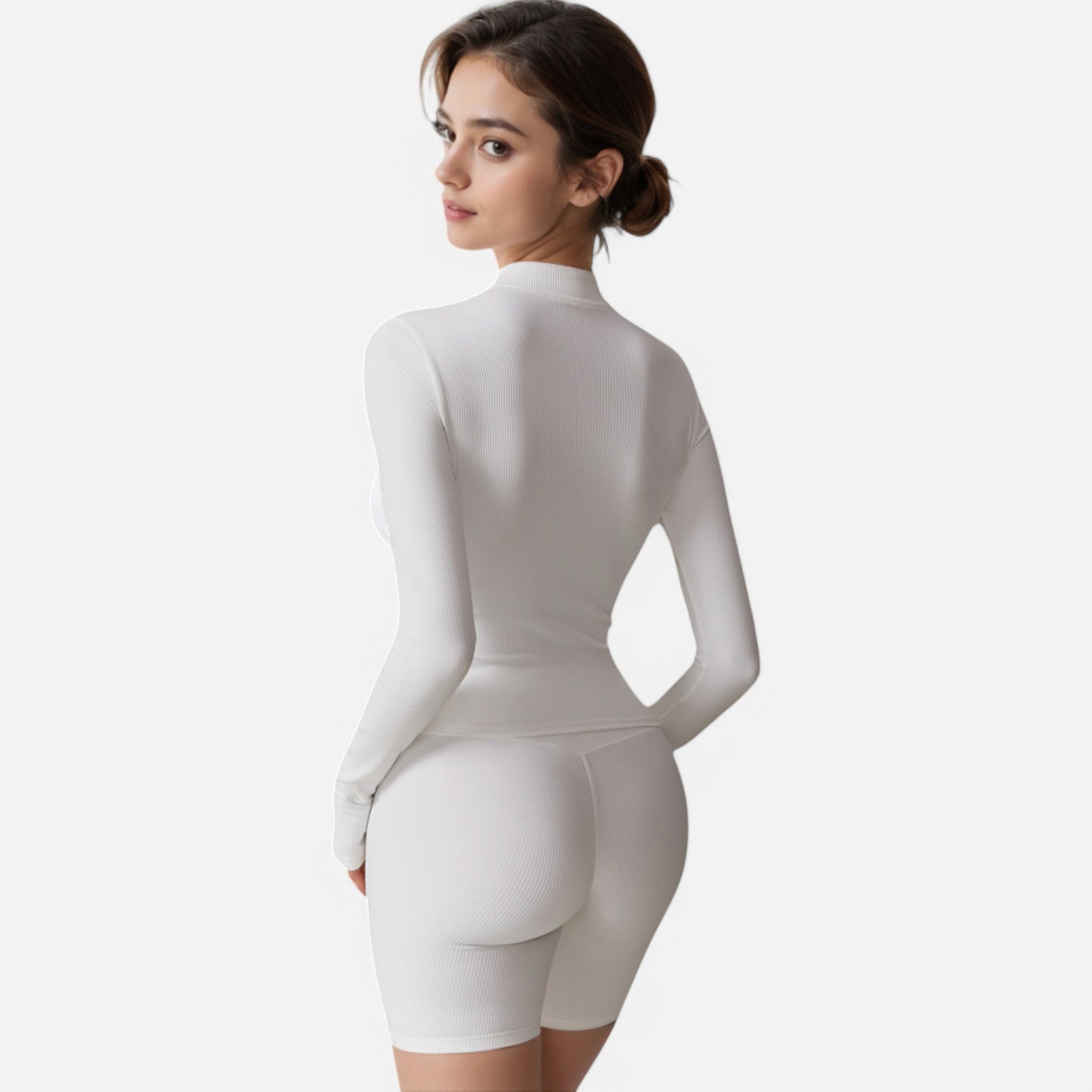 Anna-Kaci Active Women's Long Sleeve Fitted Ribbed Knit Top with Zip Collar and Thumbhole Cuffs