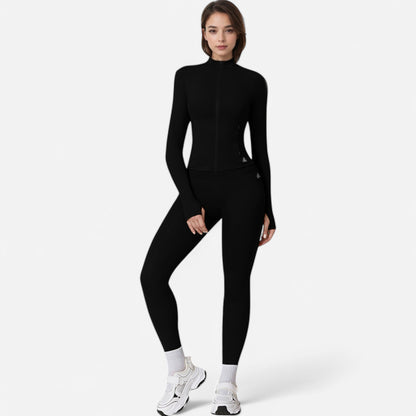 Anna-Kaci Active Women's Long Sleeve Fitted Zip-Up Jacket with High Collar and Thumbhole Cuffs