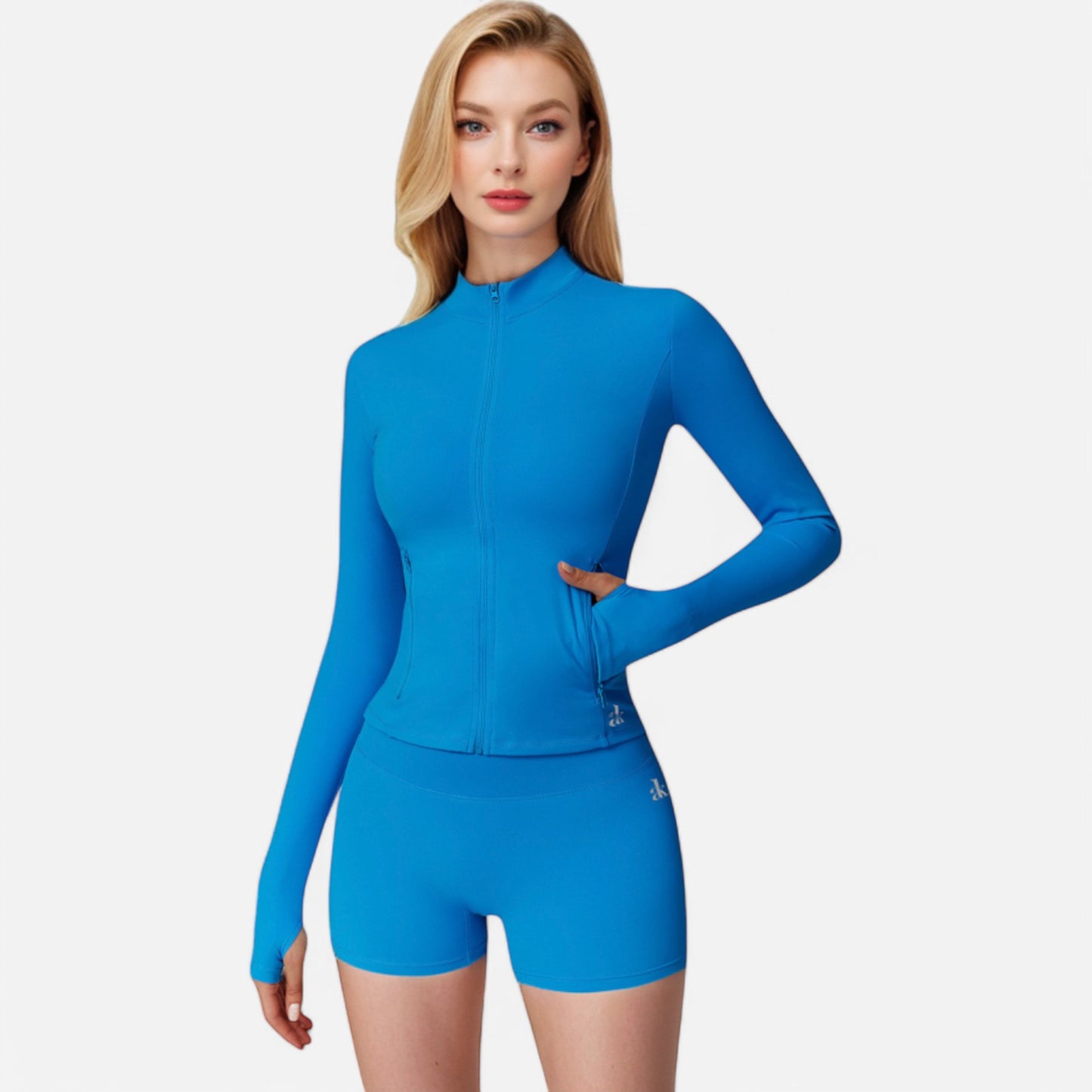 Anna-Kaci Active Women's Long Sleeve Fitted Zip-Up Jacket with High Collar and Thumbhole Cuffs