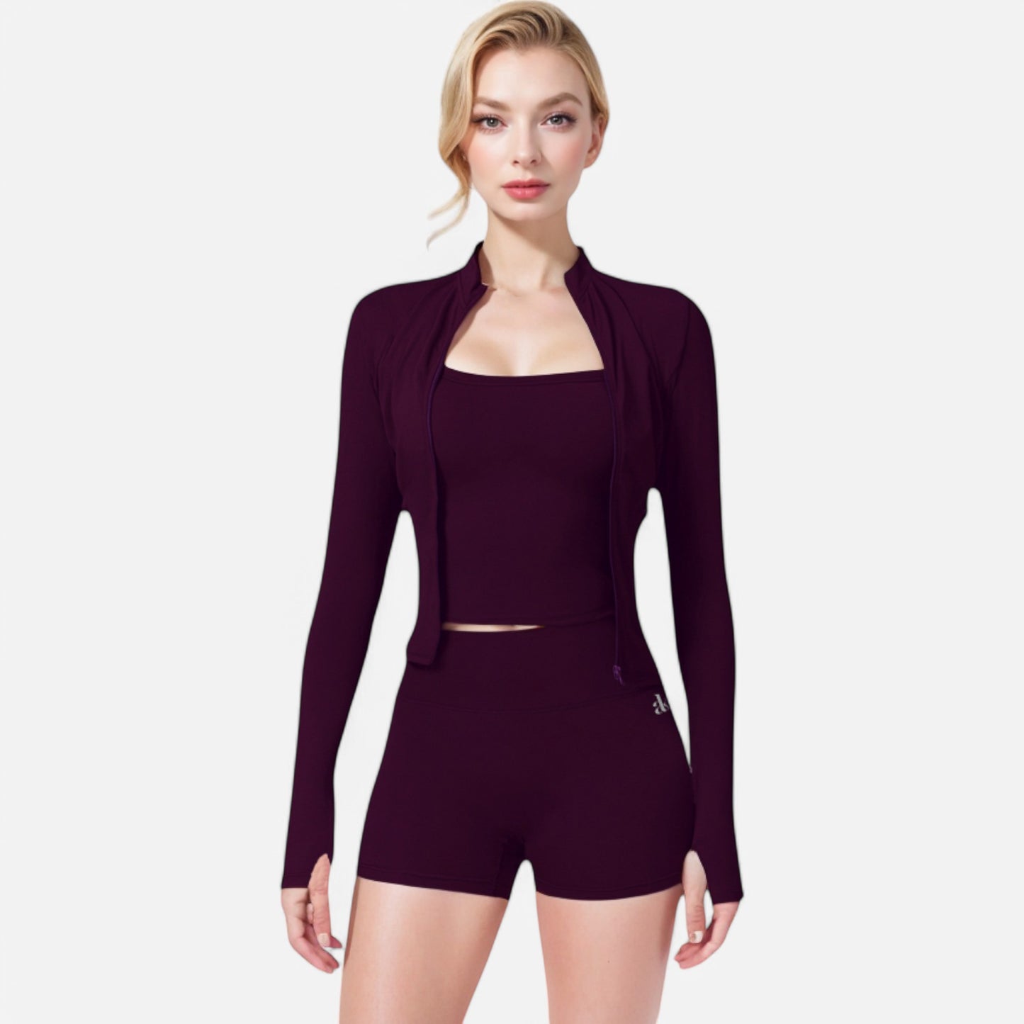 Anna-Kaci Active Women's Long Sleeve Fitted Zip-Up Jacket with High Collar and Thumbhole Cuffs