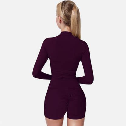 Anna-Kaci Active Women's Long Sleeve Fitted Zip-Up Jacket with High Collar and Thumbhole Cuffs