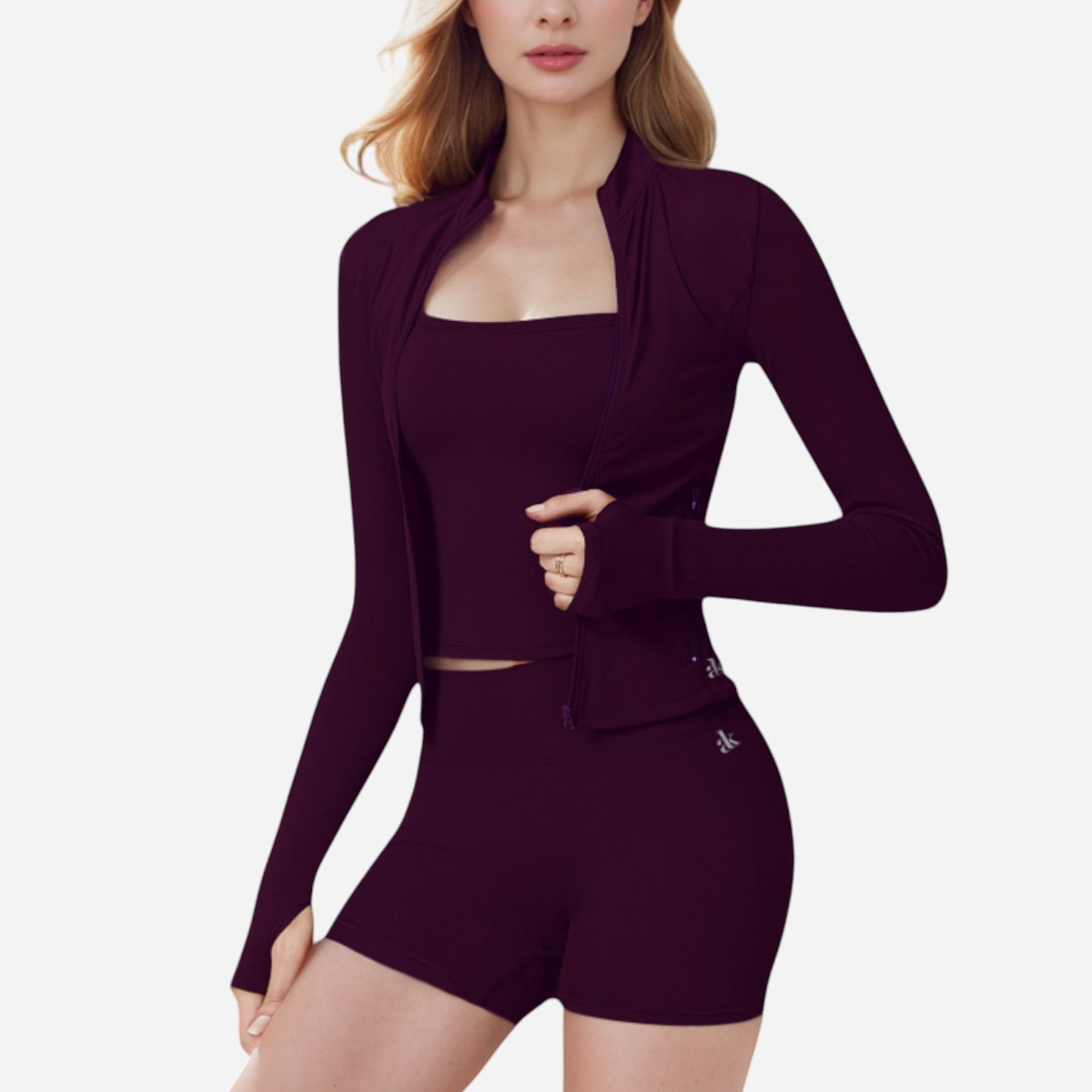 Anna-Kaci Active Women's Long Sleeve Fitted Zip-Up Jacket with High Collar and Thumbhole Cuffs