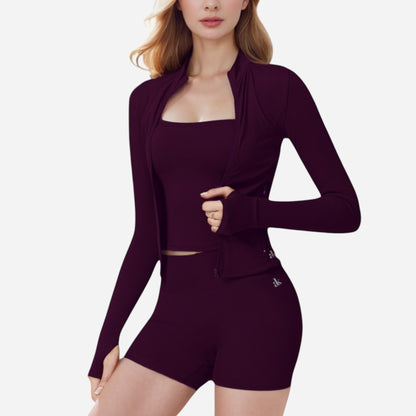 Anna-Kaci Active Women's Long Sleeve Fitted Zip-Up Jacket with High Collar and Thumbhole Cuffs