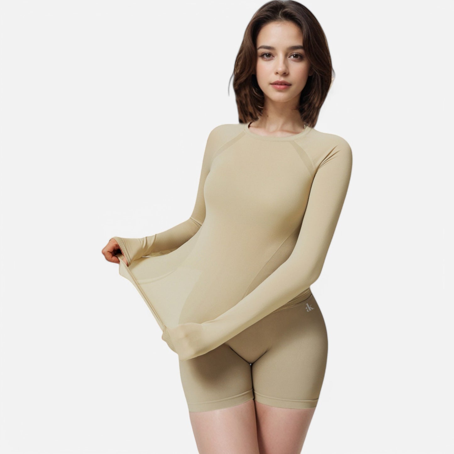 Anna-Kaci Active Women's Long Sleeve Fitted Crew Neck Top with Thumbhole Cuffs and Seam Detailing