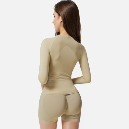 Anna-Kaci Active Women's Long Sleeve Fitted Crew Neck Top with Thumbhole Cuffs and Seam Detailing