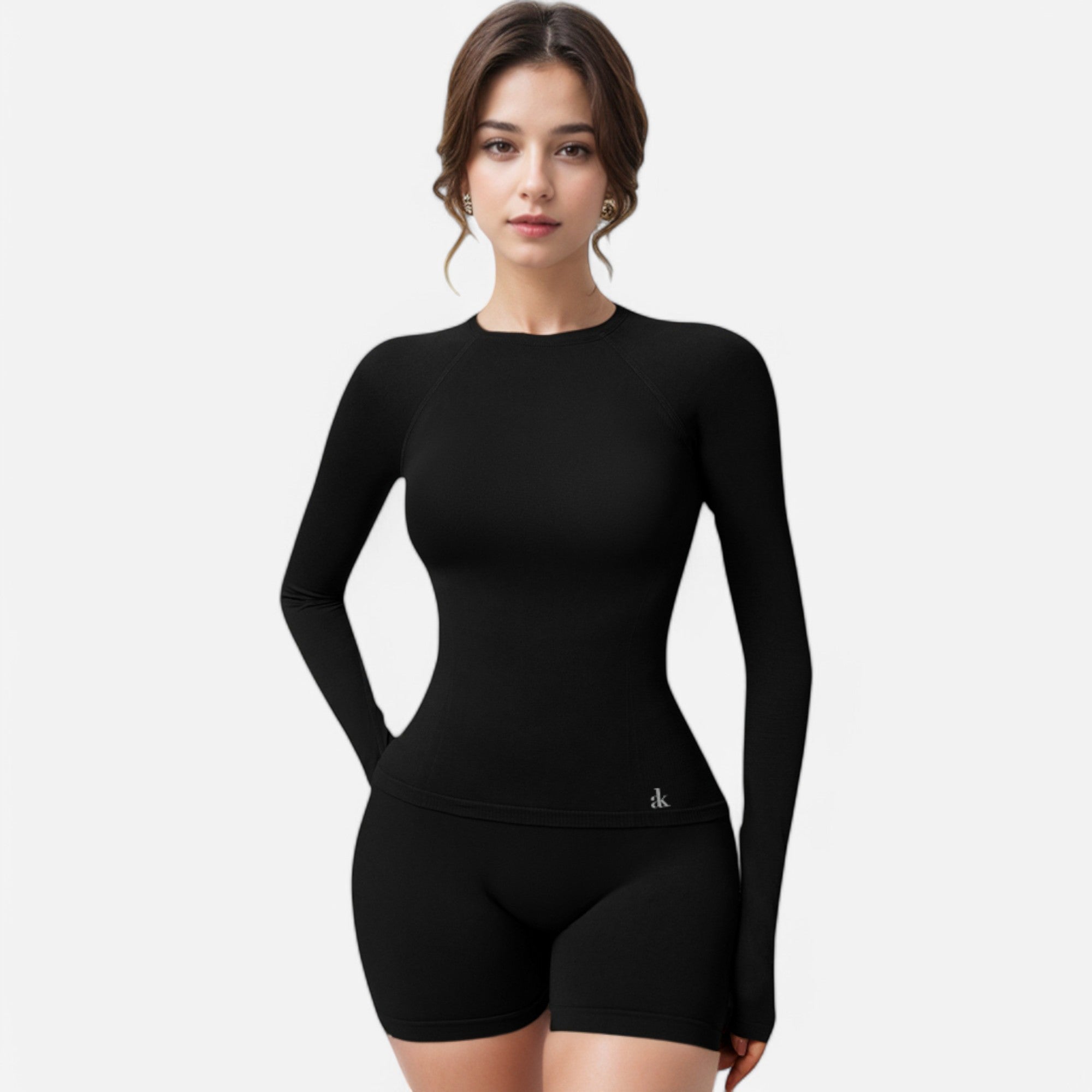 Anna-Kaci Active Women's Long Sleeve Fitted Crew Neck Top with Thumbhole Cuffs and Seam Detailing