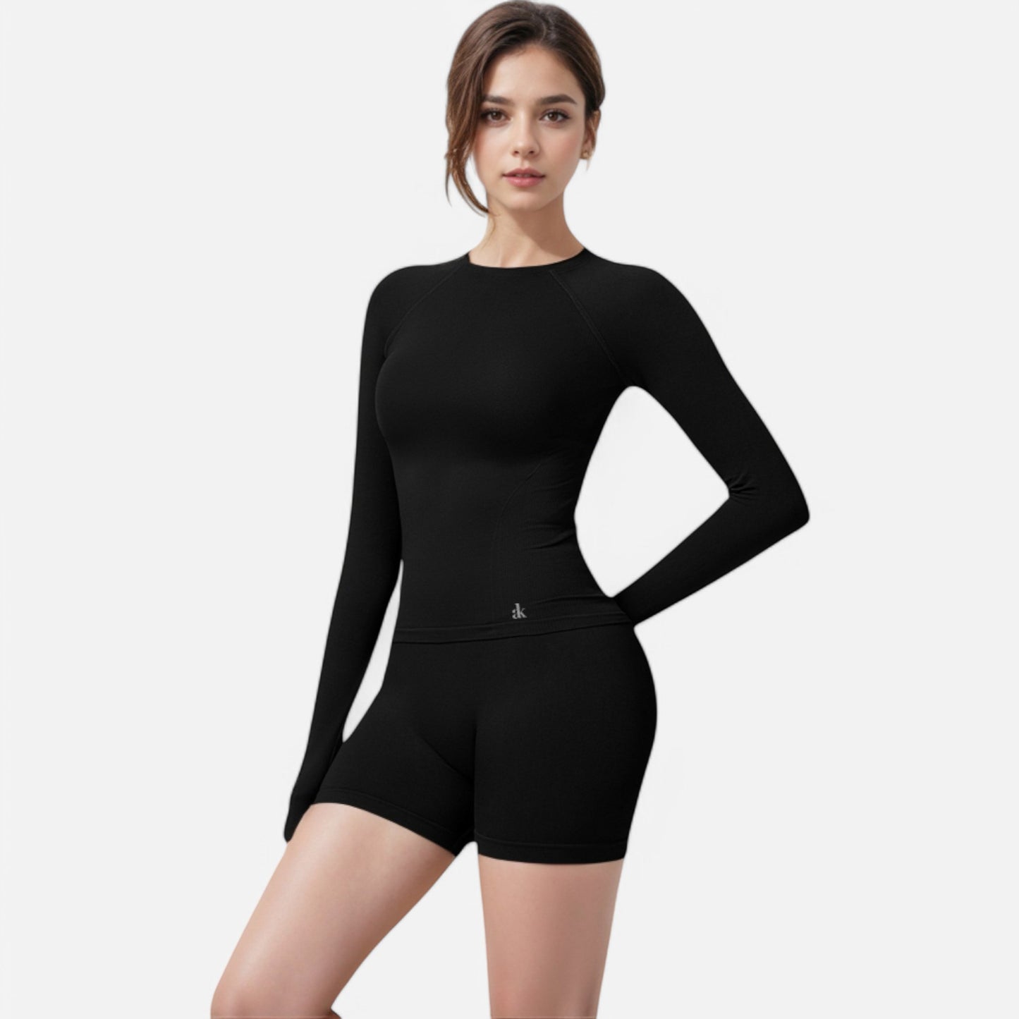 Anna-Kaci Active Women's Long Sleeve Fitted Crew Neck Top with Thumbhole Cuffs and Seam Detailing