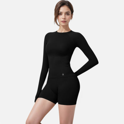 Anna-Kaci Active Women's Long Sleeve Fitted Crew Neck Top with Thumbhole Cuffs and Seam Detailing