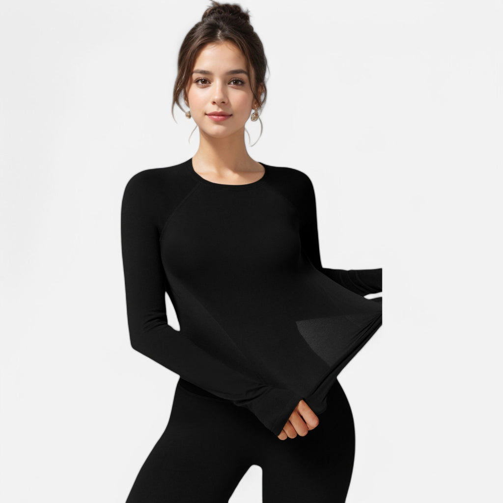 Anna-Kaci Active Women's Long Sleeve Fitted Crew Neck Top with Thumbhole Cuffs and Seam Detailing