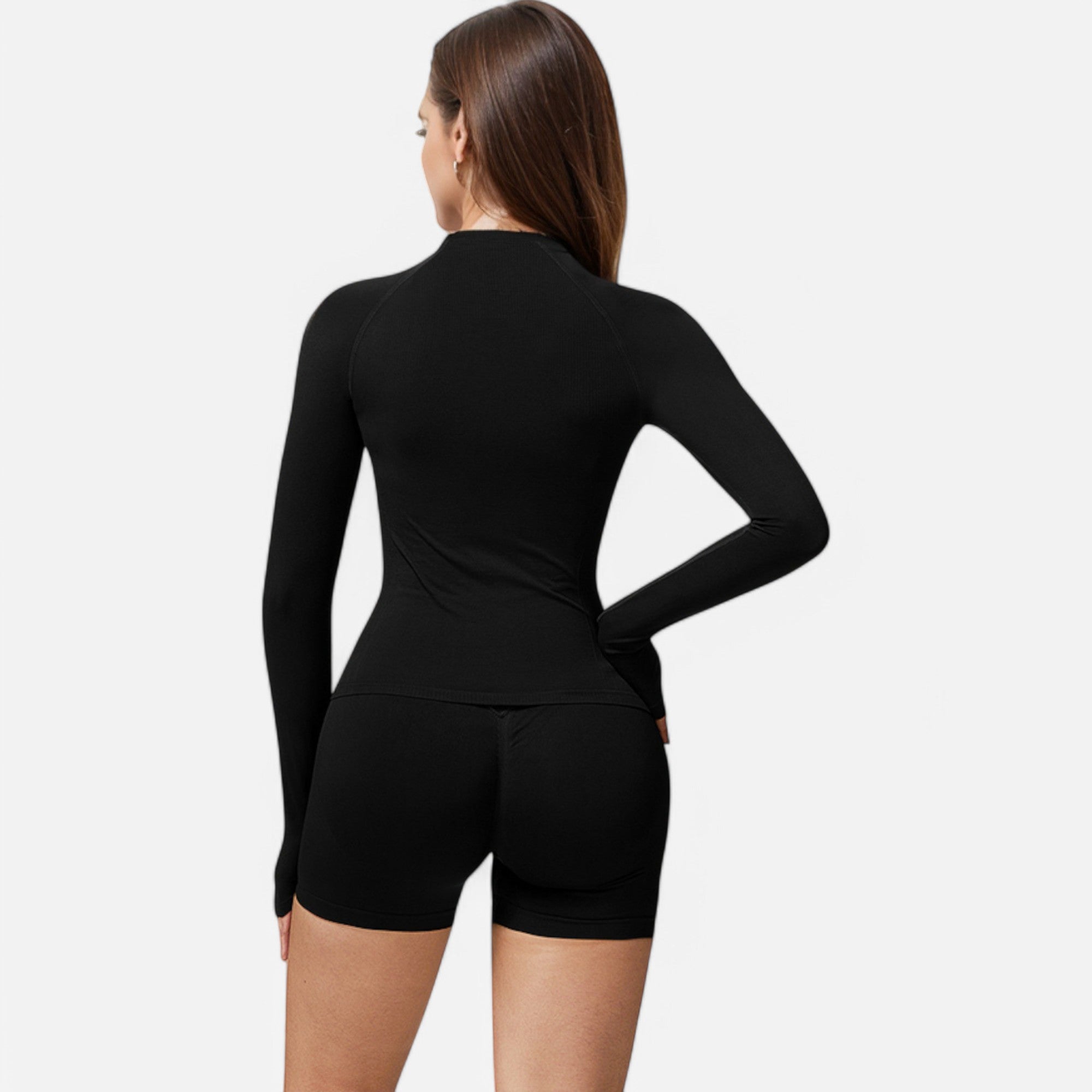 Anna-Kaci Active Women's Long Sleeve Fitted Crew Neck Top with Thumbhole Cuffs and Seam Detailing