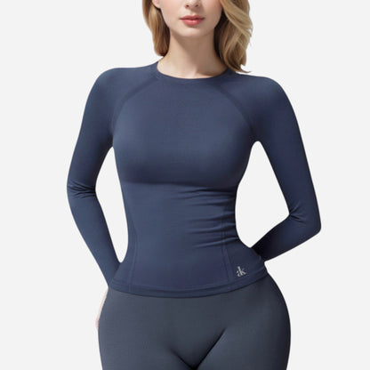 Anna-Kaci Active Women's Long Sleeve Fitted Crew Neck Top with Thumbhole Cuffs and Seam Detailing