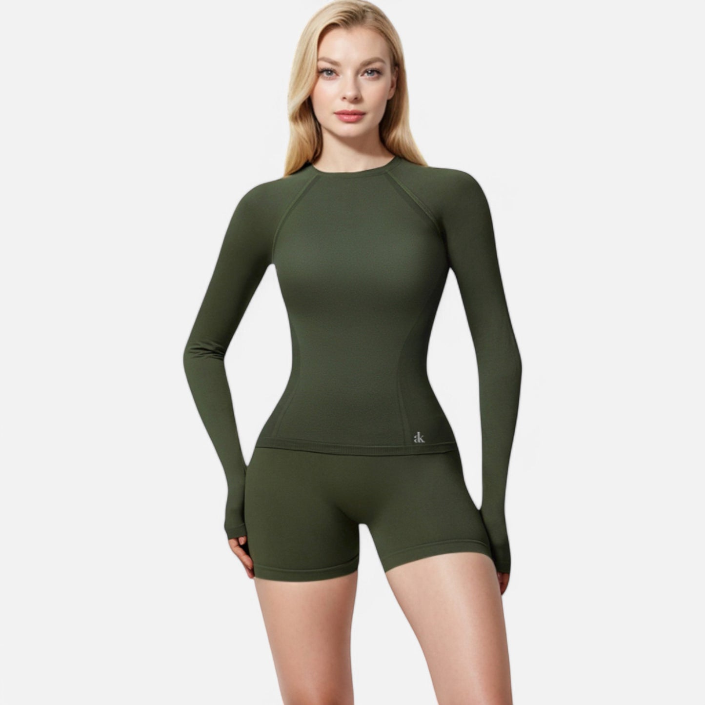 Anna-Kaci Active Women's Long Sleeve Fitted Crew Neck Top with Thumbhole Cuffs and Seam Detailing