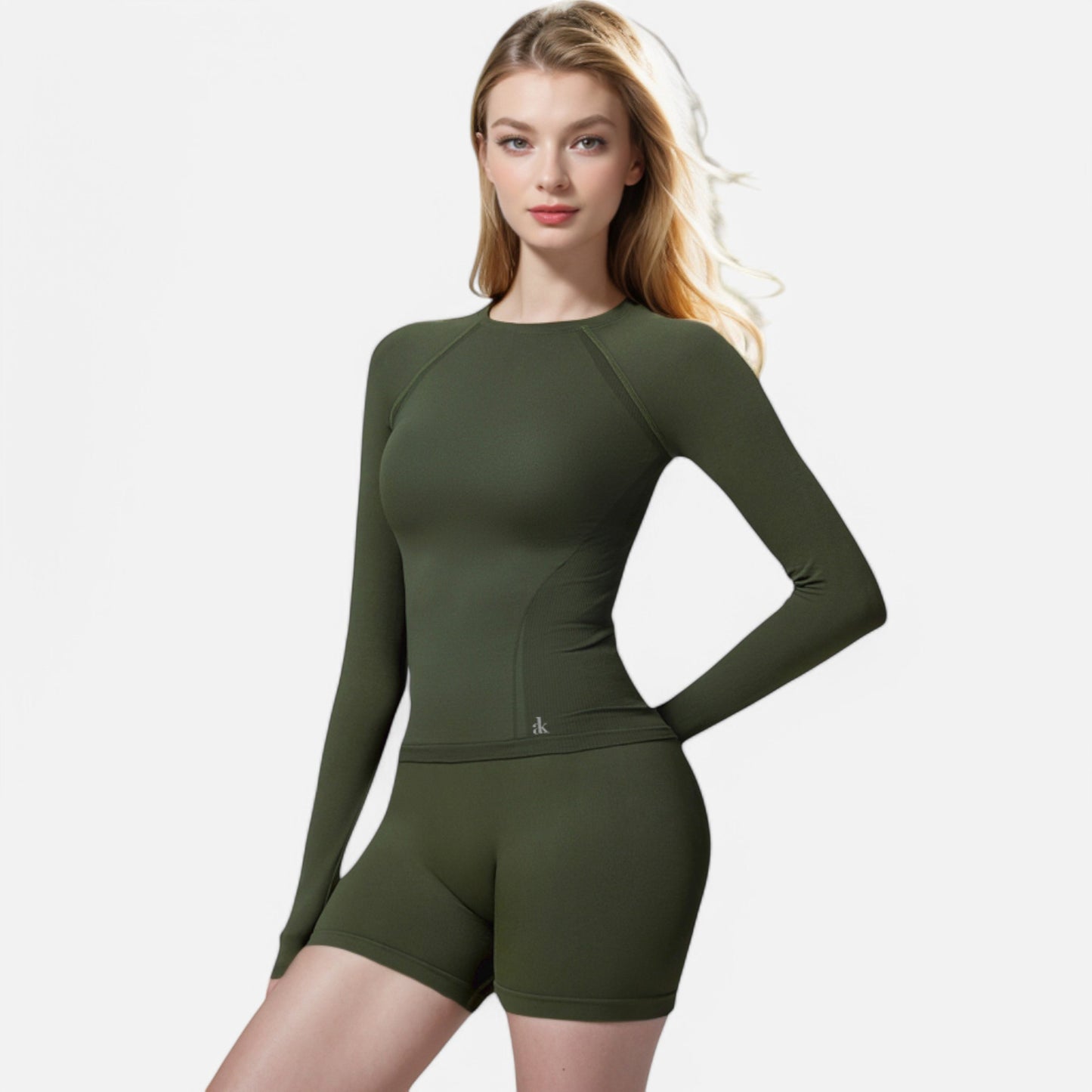 Anna-Kaci Active Women's Long Sleeve Fitted Crew Neck Top with Thumbhole Cuffs and Seam Detailing