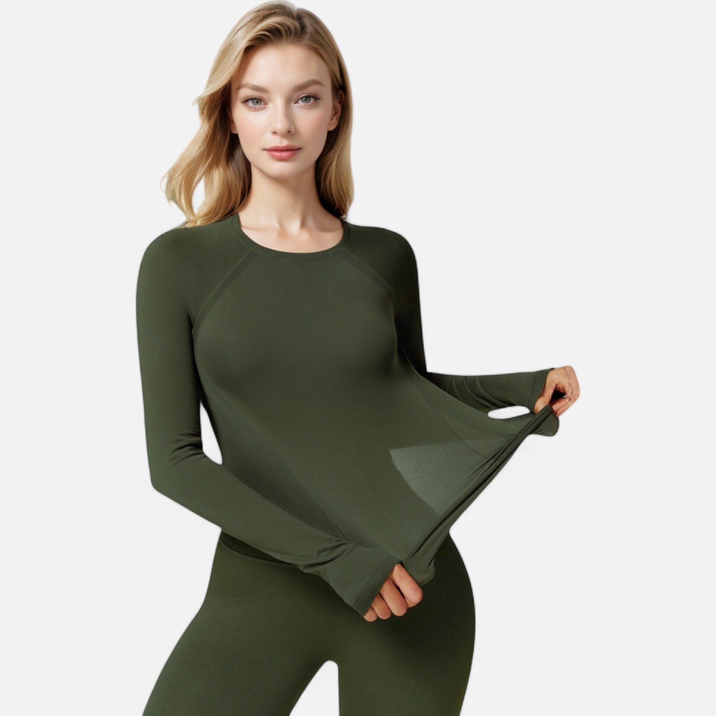 Anna-Kaci Active Women's Long Sleeve Fitted Crew Neck Top with Thumbhole Cuffs and Seam Detailing
