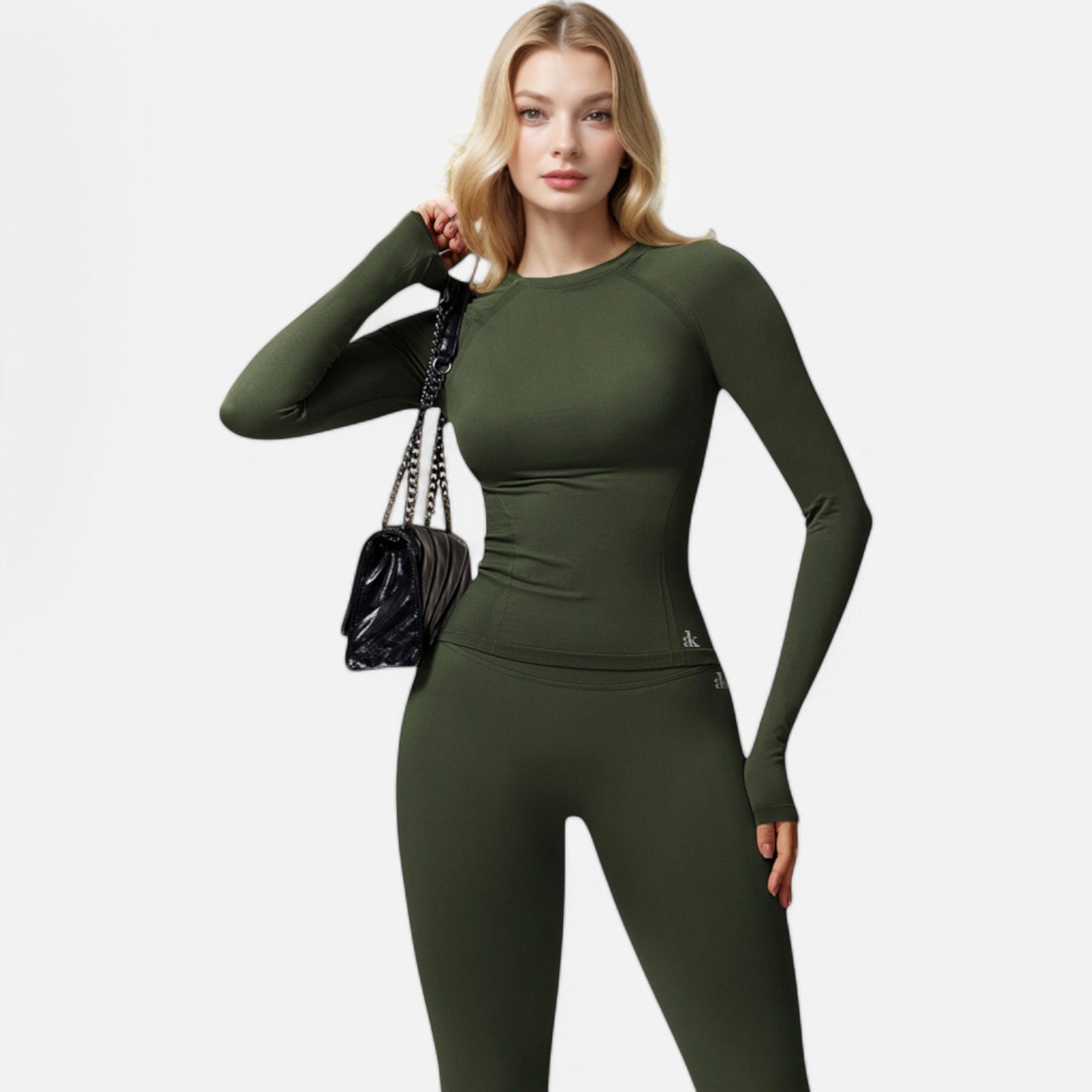 Anna-Kaci Active Women's Long Sleeve Fitted Crew Neck Top with Thumbhole Cuffs and Seam Detailing