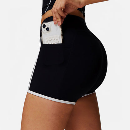 Anna-Kaci Active Active Women's High Waist Biker Shorts with Contrast Piping and Seamless Stretch Fabric