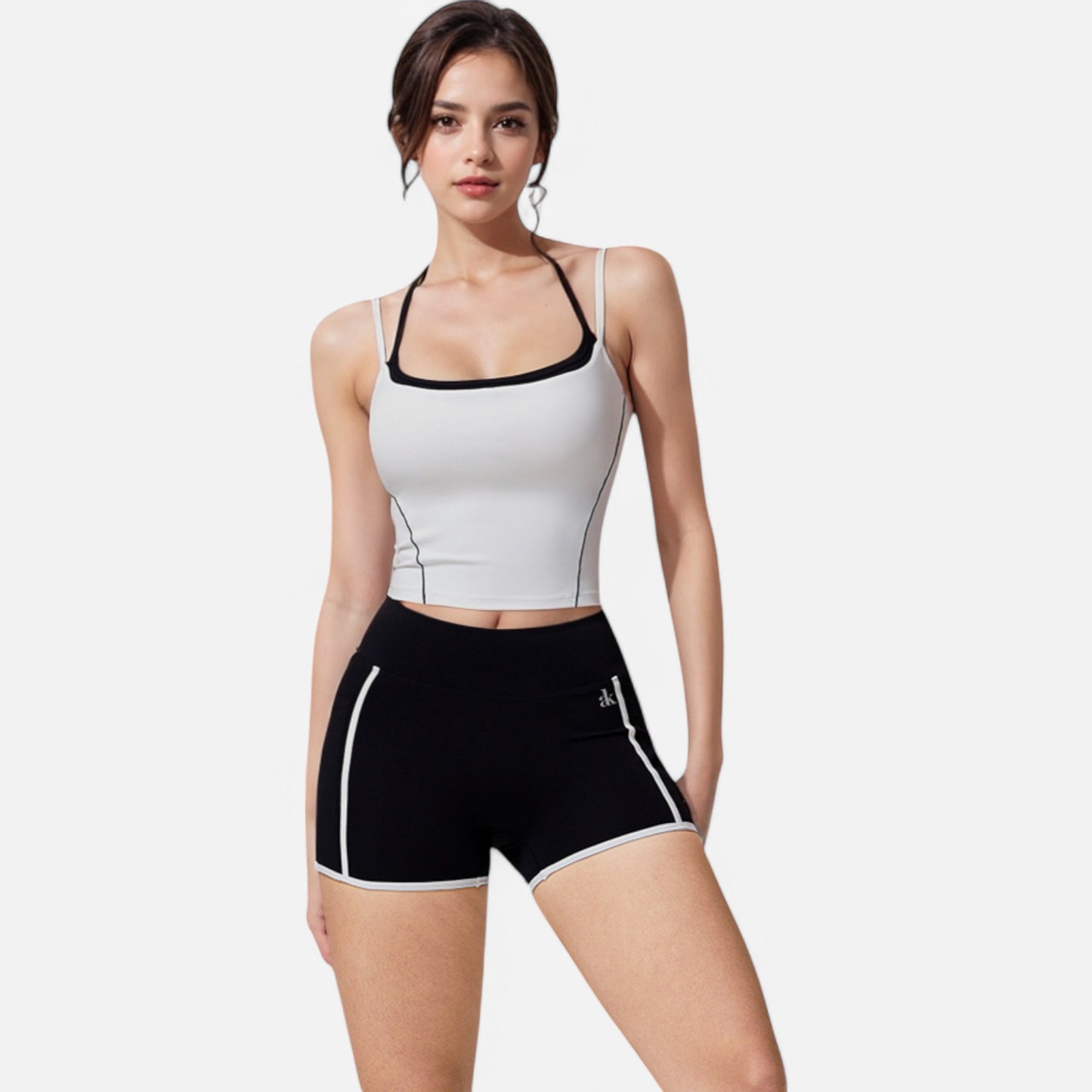 Anna-Kaci Active Active Women's High Waist Biker Shorts with Contrast Piping and Seamless Stretch Fabric