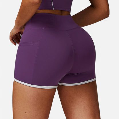 Anna-Kaci Active Active Women's High Waist Biker Shorts with Contrast Piping and Seamless Stretch Fabric