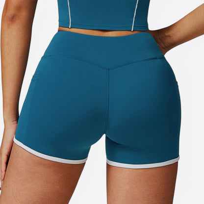 Anna-Kaci Active Active Women's High Waist Biker Shorts with Contrast Piping and Seamless Stretch Fabric