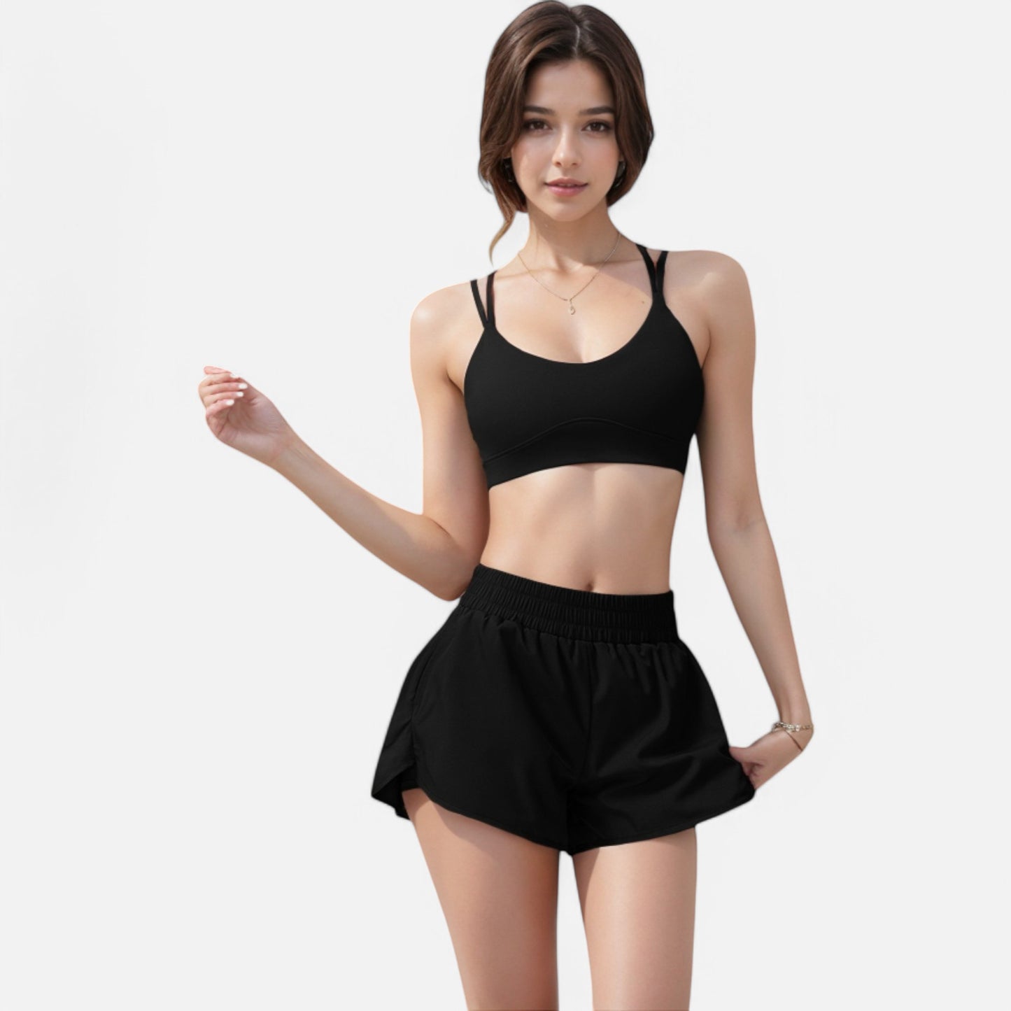 Anna-Kaci Active Women's High Waist Double Layered Running Shorts with Elastic Waistband and Curved Hem